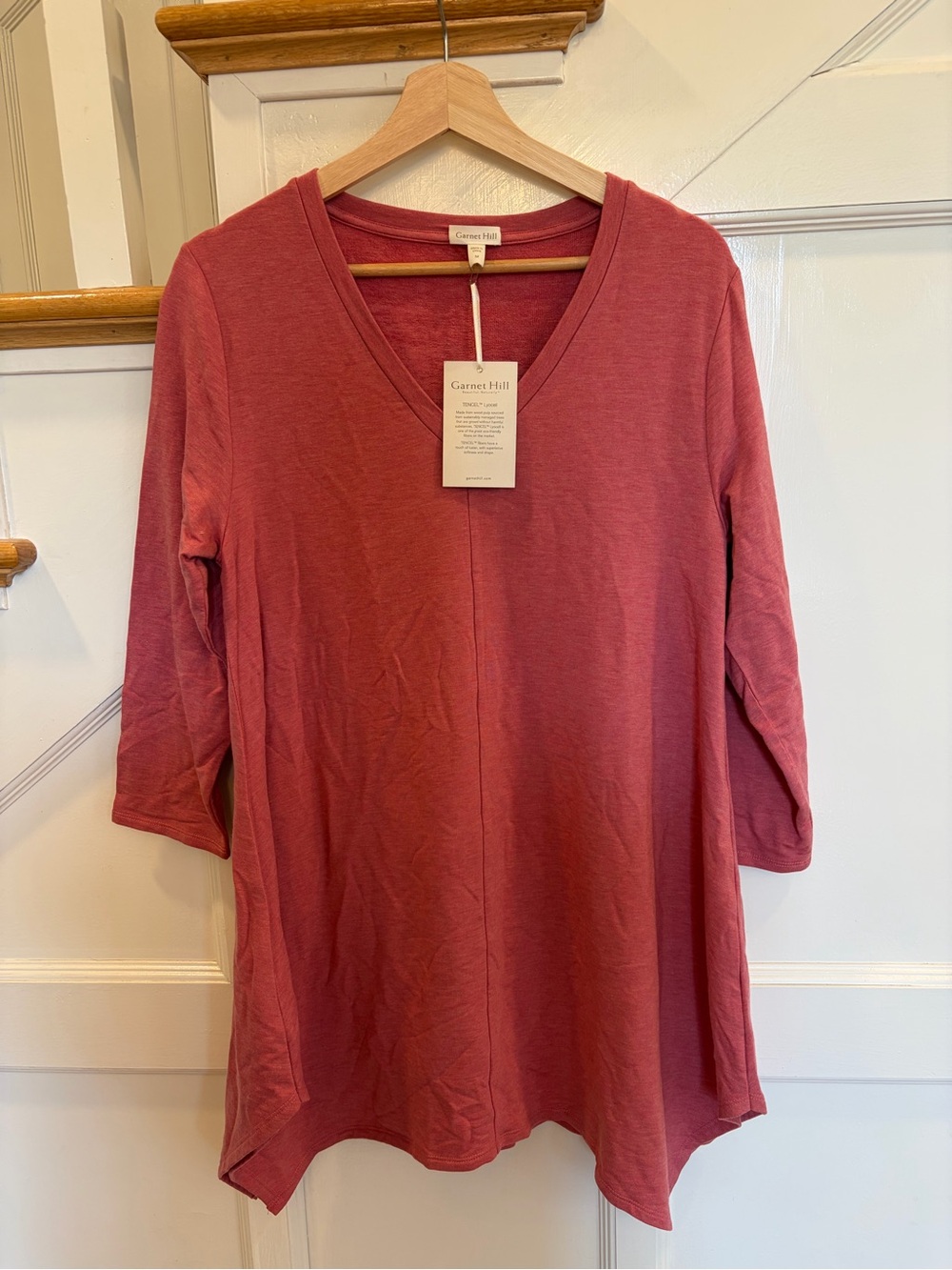 Garnet Hill M Stretch Tencel Heathered Pink V Neck Lagenlook Tunic Top